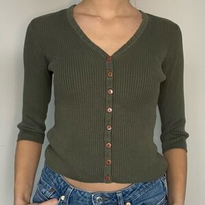 Dark green ribbed knit cardigan
